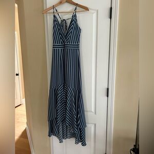 Elegant Blue Striped Maxi Dress